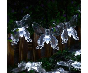 HULX Butterfly String Lights, 6.5M 30LED Solar Butterfly String Lights Outdoor Garden Solar String Lights Waterproof with 8 Mode (White)