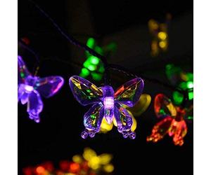 HULX Butterfly String Lights, 6.5M 30LED Solar Butterfly String Lights Outdoor Garden Solar String Lights Waterproof with 8 Mode (Multicolor)