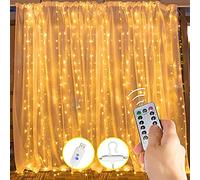 HULX Curtain String Lights, 3m*3m 300LED LED Curtain Lights Window Curtain Fairy Twinkle Lights USB with Remote Window Fairy String Lights (Warm)