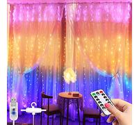 HULX Curtain String Lights, 3m*3m 300LED LED Curtain Lights Window Curtain Fairy Twinkle Lights USB with Remote Window Fairy String Lights (Mutlicolor)