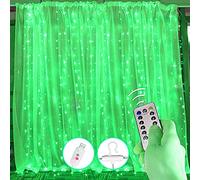 HULX Curtain String Lights, 3m*3m 300LED LED Curtain Lights Window Curtain Fairy Twinkle Lights USB with Remote Window Fairy String Lights (Green)