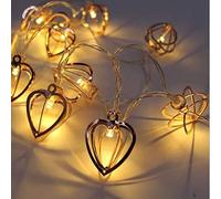 HULX Geometric Metal Fairy String Lights, 3M 20LED Heart, Indoor & Outdoor, Warm White LED, Battery Operated