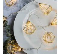HULX Geometric Rose Gold Metal Fairy String Lights, 3M 20LED, Indoor & Outdoor, Battery Operated, Warm White, Diamond