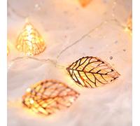 HULX Geometric String Lights, 1.5M 10LED Metal Fairy String Lights Geometric Rose Gold Metal Fairy Lights Battery Operated Fairy Lights (Leaves)