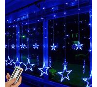 HULX LED Curtain Lights, 2.5m x 0.9m 138 LED 12 Stars Curtain Window Star String Lights with Remote USB for Christmas Wedding (Blue)