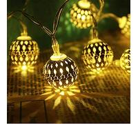HULX Moroccan String Lights, 3M 20LED Moroccan Ball Outdoor String Lights Metal Ball Lights Moroccan String Light Metal Fairy Lights Battery (Warm)