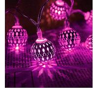 HULX Moroccan String Lights, 3M 20LED Moroccan Ball Outdoor String Lights Metal Ball Lights Moroccan String Light Metal Fairy Lights Battery (Pink)