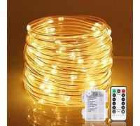 HULX Rope String Lights, 12M 100LED Rope String Lights Ribbon Mood Rope Light Waterproof Battery Tube Lights 8 Modes (Warm)