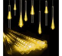 HULX Solar Meteor String Lights, 30cm 10 Tubes 360LEDs Falling Rain Lights Solar Garden String Lights with 8 Mode for Garden (Warm)