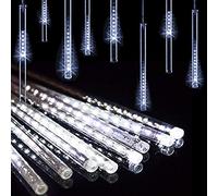 HULX Solar Meteor String Lights, 30cm 10 Tubes 360LEDs Falling Rain Lights Solar Garden String Lights with 8 Mode for Garden (White)