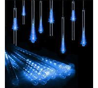 HULX Solar Meteor String Lights, 30cm 8 Tubes 144LEDs Falling Rain Lights Solar Garden String Lights with 8 Mode for Garden (Blue)