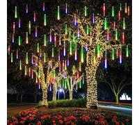 HULX Solar Meteor String Lights, 30cm 8 Tubes 144LEDs Falling Rain Lights Solar Garden String Lights with 8 Mode for Garden (Multicolor)