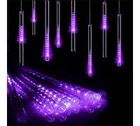 HULX Solar Meteor String Lights, 30cm 8 Tubes 144LEDs Falling Rain Lights Solar Garden String Lights with 8 Mode for Garden (Purple)