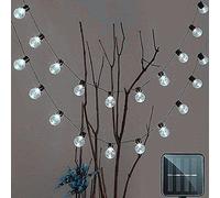 HULX Solar Outdoor Bulb String Lights, 4.8m 20LED Festoon Bulb String Light Globe Light Bulb Fairy Lights Waterproof for Garden Indoor (White)