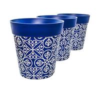 Hum Flowerpots, 22 cm, Set of 3, Various Patterns, Colours and Sizes, Plastic Plant Pots Indoor/Outdoor Morocco Blue