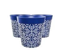 Hum Flowerpots, 25cm Set of 3, Various Patterns Colours and Sizes, Indoor/Outdoor Plastic Plant Pots (Blue Maroc)