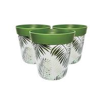 Hum Flowerpots, 25cm Set of 3, Various Patterns Colours and Sizes, Indoor/Outdoor Plastic Plant Pots (Green Fern)