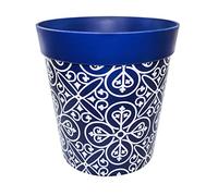 Hum Flowerpots, 25cm, Various Patterns Colours and Sizes, Indoor/Outdoor Plastic Plant Pot, Blue Maroc
