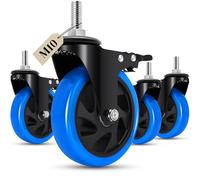 Humagineer 125 mm Castor Wheel, M10 x 1.5 x 30 mm (Shaft Diameter 9.5 mm, Shaft Length 30 mm), Load Capacity 1750LB, Blue Polyurethane Caster Wheel for Furniture, Barbecue, Trolley, Transport,Set of 4