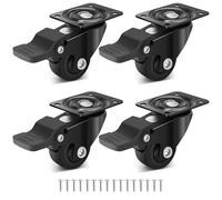 Humagineer 25mm TPR Furniture Castors with 4 Brake,Load Capacity 45kg, Small Plate Caster Wheels Black,Quiet Running & Smooth & Floor Protecting,Heavy Duty Caster for Furniture, Desk, Chair, Set of 4