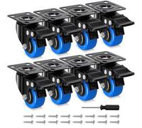 Humagineer 2inch Heavy Duty PU Plate Castor Wheels with Dual Brakes - Non-Marking Quiet Roller Castors for Furniture, Cabinets, Home & Industrial Use - Easy Installation, Load Capacity 1200lb, 8-Pack