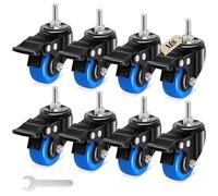 Humagineer 50 mm Castor Wheels, M8 x 1.25 x 25 mm (Shaft Diameter 7.5 mm, Shaft Length 25 mm), 150Lbs Load Capacity per one, Blue Polyurethane Caster Wheel for Furniture, Barbecues, Trolley, Set of 8