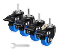 Humagineer 50 mm Castor Wheels, M8 x 1.25 x 25 mm (Shaft Diameter 7.5 mm, Shaft Length 25 mm), Load Capacity 600LB, Blue Polyurethane Caster Wheel for Furniture, Barbecues, Trolley, Transport,Set of 4
