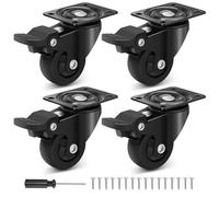 Humagineer Black Caster Wheels 38mm, Heavy Duty Castors Wheels with 4 Brakes,Load Capacity 135kg, Low Noise & Smooth Swivel & Floor Protecting, TPR Castors Set of 4 for Various Small Furniture Piece
