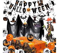 Humairc Spooky Halloween Decorations Indoor Halloween Party Decoration Balloons Banner Tablecloth Hanging Ghost Creepy Black Cloth for Haunted House Office House Ceiling Wall