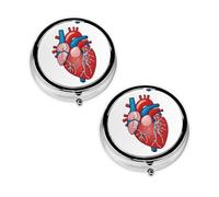 Human Anatomy Heart Chart Print Pill Box 3 Compartment Medicine Pill Case,Portable for Pocket Or Purse Pill Organizer Decorative Metal Medicine Vitamin Organizer Unique Gift