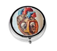 Human Anatomy Heart Chart This Small, Printed, Round Pill Box is a Portable Pill and Vitamin Organizer Perfect for Pockets, Purses, and Travel.
