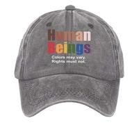 Human Beings Colors May Vary Rights Must Not Hat, Human Beings Colors May Vary Cap, Unisex Retro LGBT Baseball Hats Grey