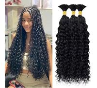 Human Braiding Hair 3 Bundles/Pack 150g 16Inch Deep Wave Bulk Human Hair for Braiding No Weft 12A Brazilian Virgin Curly Hair for Boho Braids Wet and Wavy Hair Extensions