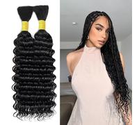 Human Braiding Hair Boho Braids Human Hair 100g 22 Inch Deep Water Wave Bulk Hair for Braiding No Weft 2 Bundle 12A Brazilian Virgin Curly Hair Extensions Wet and Wavy Human Hair Braiding Hair