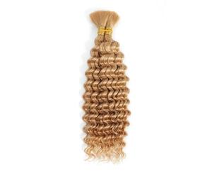 Human Braiding Hair Deep Wave Bulk Human Hair 2 Bundles Total 100 g Human Braiding Hair for Boho Braids(Dark blonde,22inch)