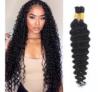 Human Braiding Hair for Boho Braiding, Deep Wavy Bulk Human Hair for Braiding, 50 cm, 20 Inches, Brazilian Curly Human Braiding Hair without Weaving, Natural Black Dyeing