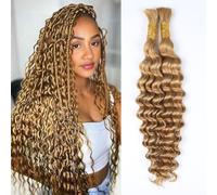 Human Braiding Hair for Boho Braiding Honey Blonde Deep Wave Bulk Human Hair for Braiding 50 cm 20 Inches #27 Curly Human Hair for Braiding without Weave Bundles