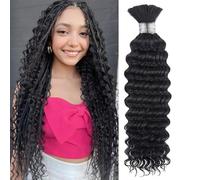 Human Braiding Hair for Boho Braids 100g 2 Bundles/Pack 16 Inch Deep Wave Bundles Human Hair Curly Boho Hair for Braiding 12A Bulk Braiding Hair Wet and Wavy Natural color