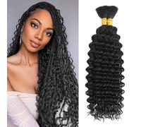 Human Braiding Hair for Boho Braids 12A Deep Water Wave Bulk Human Hair Knotless Boho Braiding Curly 100% Virgin No Weft Extensions Bohemian Braids 1B#, 18 Inch-(2Bundles)-100g