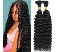 Human Braiding Hair for Boho Braids 12A Deep Water Wave Bulk Human Hair Knotless Boho Braiding Curly 100% Virgin No Weft Extensions Bohemian Braids 1B#, 22 Inch 100g (50gx2Bundles)