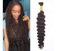 Human Braiding Hair for Boho Braids #4 Chocolate Brown Deep Water Wave Bulk Human Hair for Braiding 16 Inch 1 Bundle 50g Wet and Wavy Curly Bohemian Hair Extensions No Weft Bundles