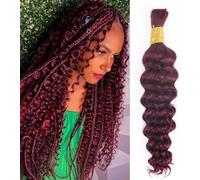 Human Braiding Hair for Boho Braids Burgundy Deep Wave Bulk Human Hair for Braiding 18 Inch 1 Bundle 50G #99J Wet and Wavy Curly Red No Weft Bundles