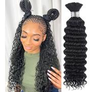 Human Braiding Hair for Boho Braids Deep Wave Bulk Human Hair 100% Unprocessed Brazilian Virgin Boho Hair for Braiding Knotless Natural Color 18 Inch 100g(50gx2Bundles)