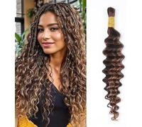 Human Braiding Hair for Boho Braids Highlight Deep Wave Bulk Human Hair for Braiding 20 Inch 1 Bundle 50G P430 Wet and Wavy Curly Ombre Bohemian Hair Extensions No Weft Bundles