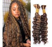 Human Braiding Hair for Boho Braids Highlight Deep Wave Bulk Human Hair for Braiding 22 Inch 2 Bundle 100G P430 Wet and Wavy Curly Ombre Bohemian Hair Extensions No Weft Bundles