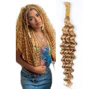 Human Braiding Hair for Boho Braids Honey Blonde Deep Water Wave Bulk Human Hair for Braiding 14 Inch 1 Bundle 50g #27 Wet and Wavy Curly Bohemian Extensions No Weft Bundles