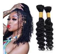 Human Braiding Hair for Boho Braids Human 100g 14 Inch Curly Boho Hair for Braiding Knotless 12A Deep Wave Bulk Bohemian 2 Bundles/Pack Natural Color