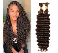 Human Braiding Hair for Boho Braids Human 100g 14 Inch Curly Boho Hair for Braiding Knotless 12A Deep Water Wave Bulk Bohemian 2 Bundles/Pack Color#4 No Weft Bundles