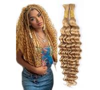 Human Braiding Hair for Boho Braids Human 100g 18 Inch Curly Boho Hair for Braiding Knotless 12A Deep Water Wave Bulk Bohemian 2 Bundles/Pack #27 Honey Blonde No Weft Bundles