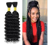 Human Braiding Hair for Boho Braids Human 100g 20 Inch Curly Boho Hair for Braiding Knotless 12A Deep Wave Bulk Bohemian 2 Bundles/Pack Natural Color